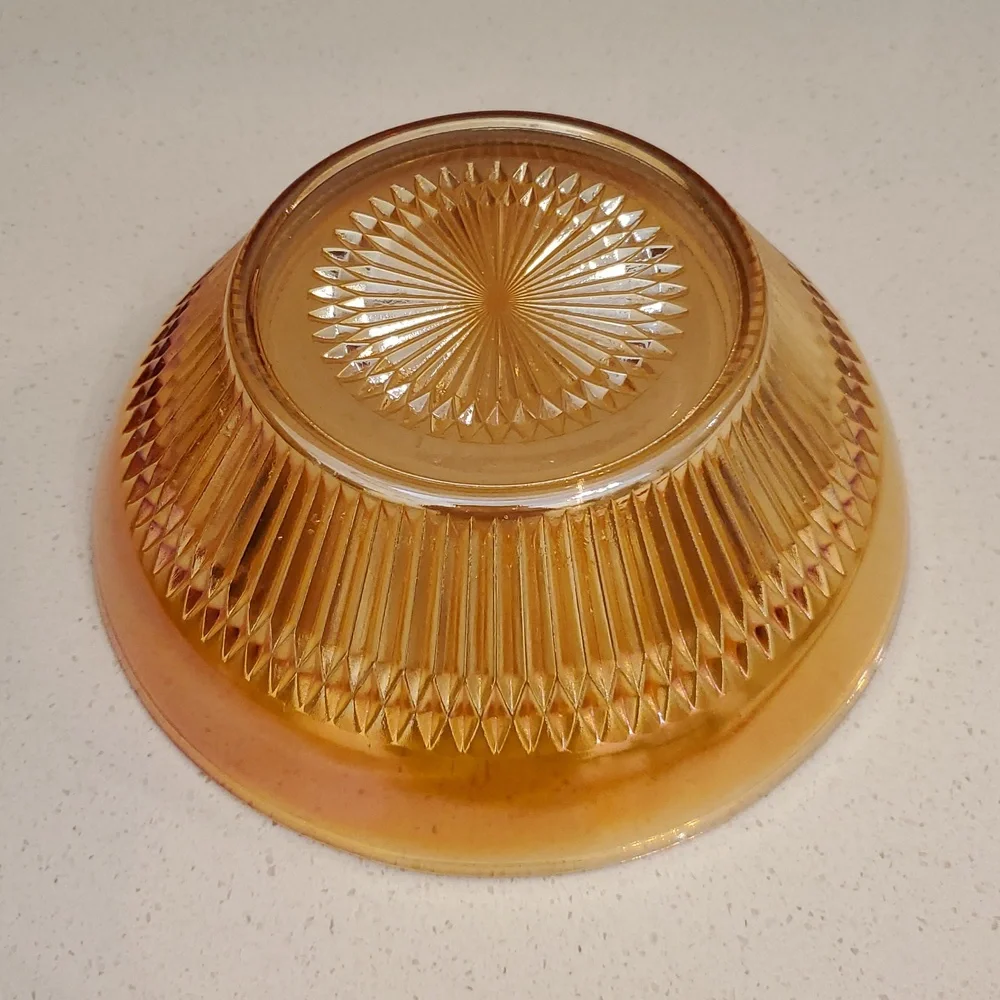 Jeannette Anniversary Iridescent 9 inch Fruit Bowl Carnival Glass Marigold